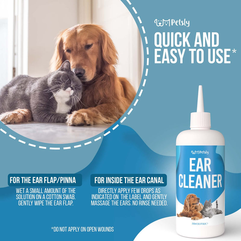 Petsly Protective Ear Cleaner Dog Care - Natural Ear Cleaner for Dogs with Nourishing Aloe Vera, Effective as a Dog Ear Cleaner Spray - or for Cats Ears, Dog Ear Care [250ml] - PawsPlanet Australia