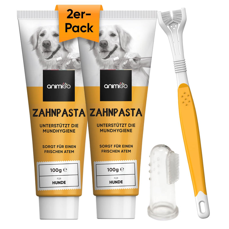 Animigo dog toothpaste against tartar and bad breath 200g - incl. dog toothbrush & finger toothbrush - teeth cleaning set with natural ingredients for teeth and gums - dog dental care set toothpaste - PawsPlanet Australia