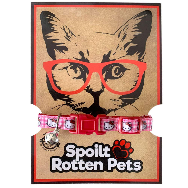 Spoilt Rotten Pets Pink Gingham Kitty Face Cat Collar With Bell & Safety Buckle - PawsPlanet Australia