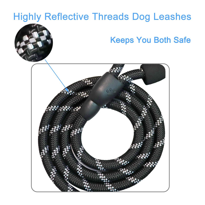 FIFIGO 5 FT Strong Dog Leash with Comfortable Padded Handle and Highly Reflective Threads for Small Medium and Large Dogs 1/2'' x 5 FT (18~120 lbs.) Black - PawsPlanet Australia