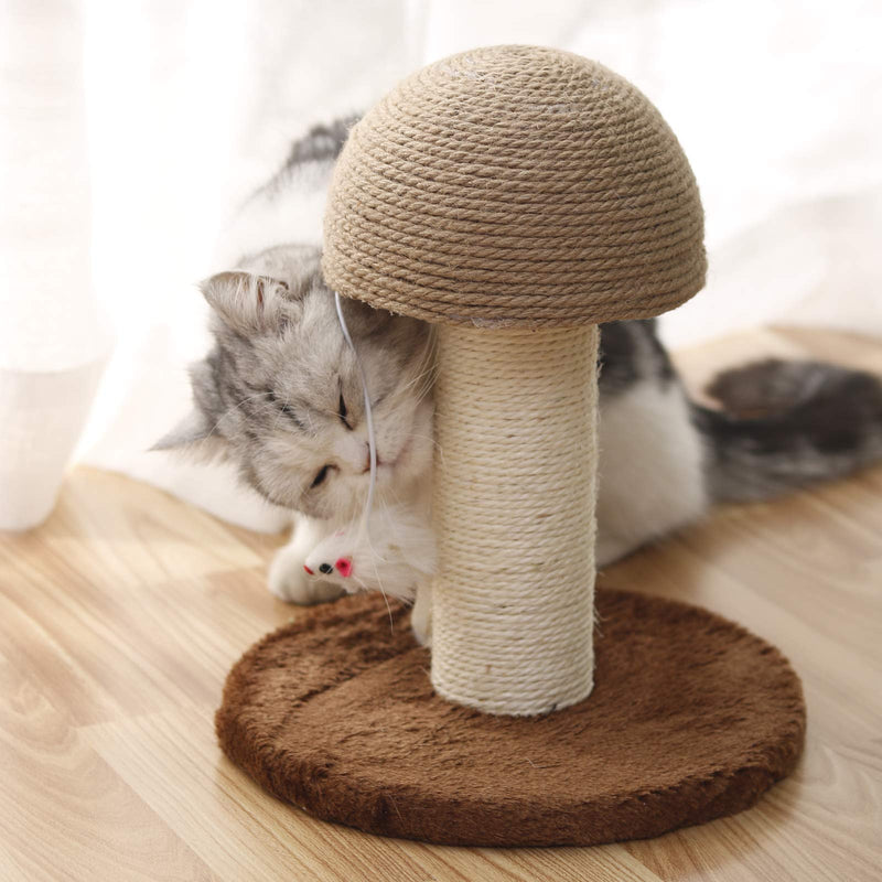 PowerKing Cat Scratching Post for Kitty, Natural Sisal Cat Scratchers,Mushroom Claw Scratching Post Pole with Hanging Mouse Cat Interactive Toys (Middle) - PawsPlanet Australia