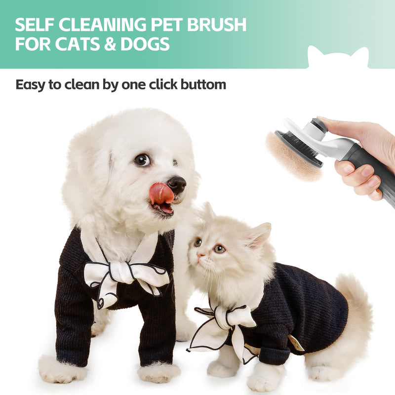 Alfresco Cat Brush & Dog Brush - Self-cleaning slicker brush for grooming and hair loss, perfect for long or short-haired cats and dogs, with one-touch cleaning function gray - PawsPlanet Australia