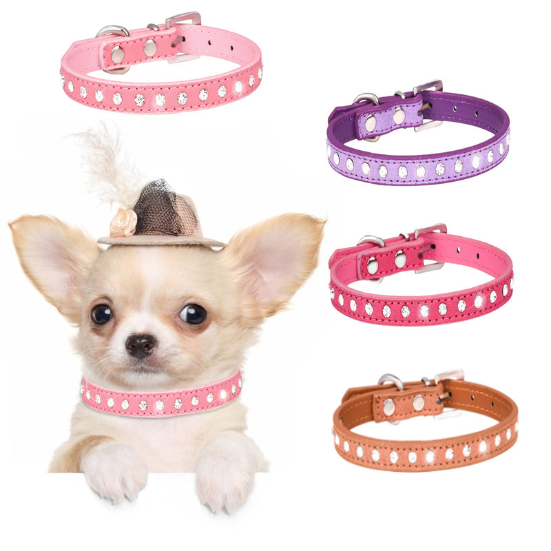 Dog Collar with Bell Adjustable Dog Collars for Small Medium Dogs Female Male Classical Rhinestones Puppy Collar Boy Girl Pet Collars for Cats 4 Pack (X-Small, Pink,Purple,Brown,Rose) X-Small - PawsPlanet Australia