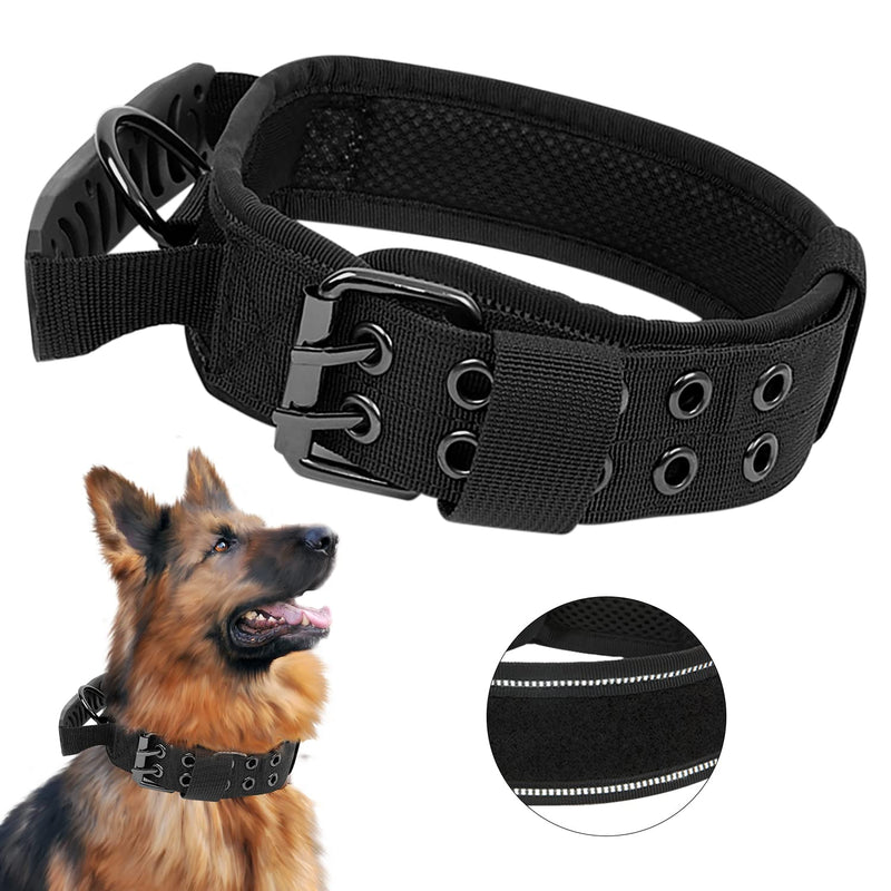 Upgrade Tactical Dog Collar with Control Handle, Soft Padded Nylon Dog Collar Adjustable Collar for Medium Large Dogs - Reflective for Training (XL, Black) XL - PawsPlanet Australia