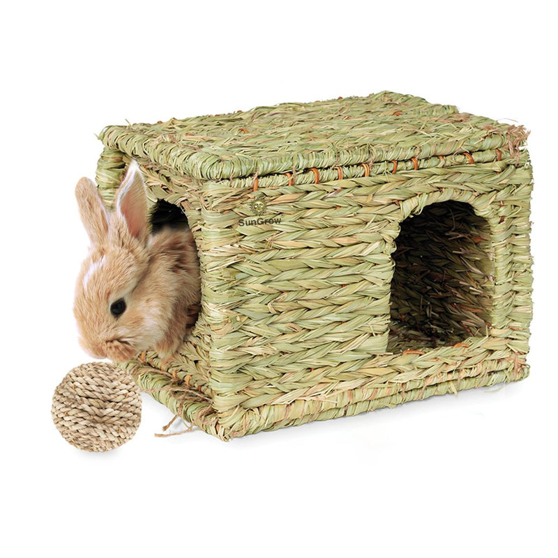 [Australia] - SunGrow Grass House, 11.8x7.8x9 Inches, Folding Woven Hut for Laying or Sleeping, Edible Chew Home, Multi-Utility Toy for Small Animals, Non-Toxic, Provides Comfort, Warmth and Security 