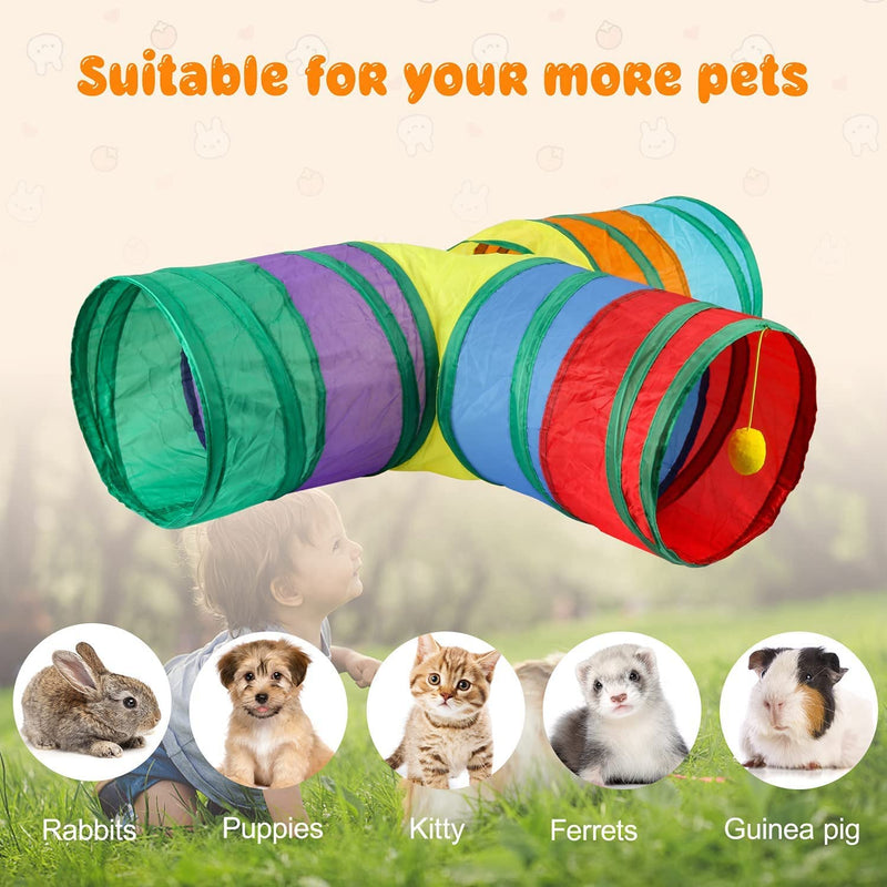 Qeunrtiy Bunny & Tubes Collapsible 3-Way Bunny Hideout Small Animal Activity Tunnel Toy for Dwarf Rabbits Bunny Kittens - PawsPlanet Australia