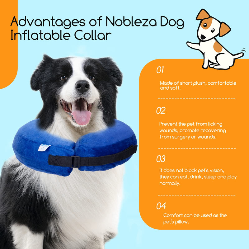 Nobleza - Inflatable neck collar for dogs and cats, adjustable protective collar for dogs, comfortable protective collar with Velcro fastener for pets, cats, dogs after surgery and injuries (blue, S) blue - PawsPlanet Australia