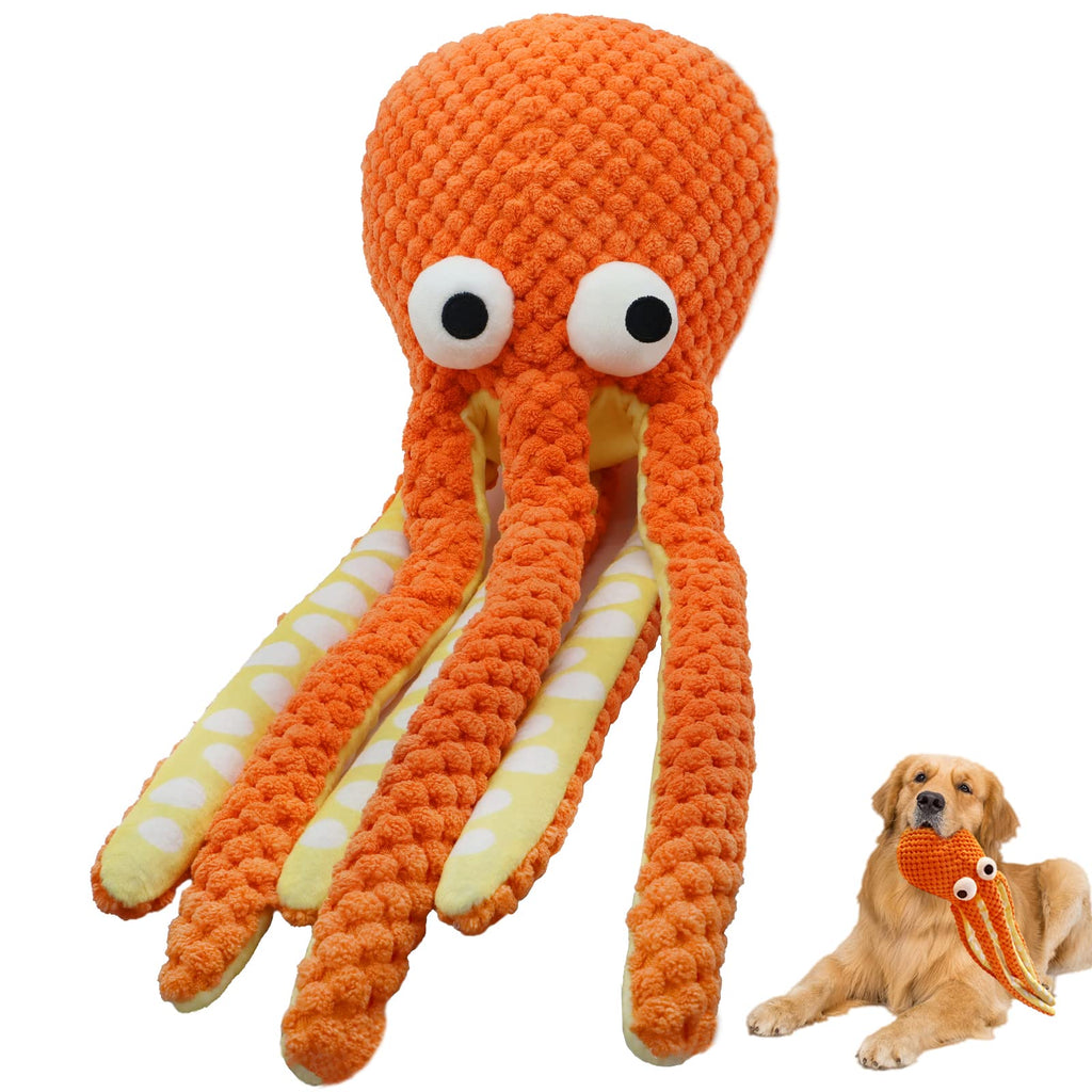 Soft Dog Squeaky Toys,Octopus Plush Puppy Chew Toys for Teeching,Dog Stuffed Dog Toys for Aggressive Chewer,Durable Dog Toy,Tough Dog Toys for Aggressive Chewers Large Breed Orange Orange-Octopus - PawsPlanet Australia