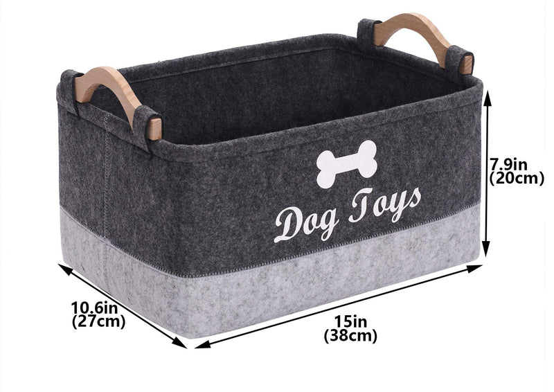 Geyecete Dog Toys Storage Bins Pet Toy and Accessory Storage Bin, Organizer Storage Basket for Pet Toys, Blankets and Food - with Wooden Handle-Gray/Light Gray Gray/Light Gray - PawsPlanet Australia