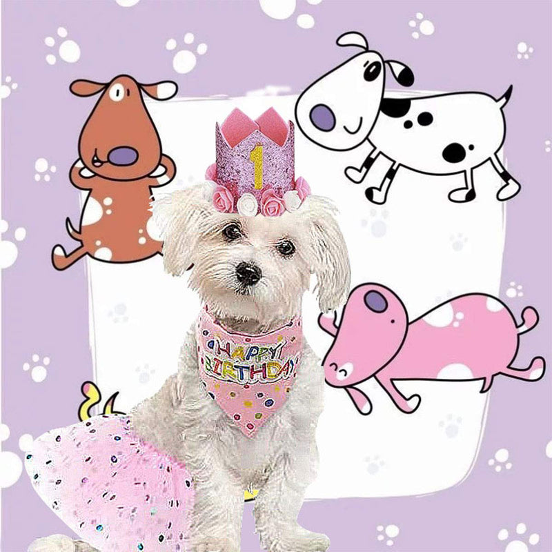 Falwela Dog Birthday Party Supplies Decoration - Pet Puppy Party Supplies Scarf Hat, Tutu Skirt Crown Bow Tie 0-9 Figure Pet Happy Birthday Triangle Scarf Banner for Pet Puppy Dog Cat Girl (Pink) pink - PawsPlanet Australia