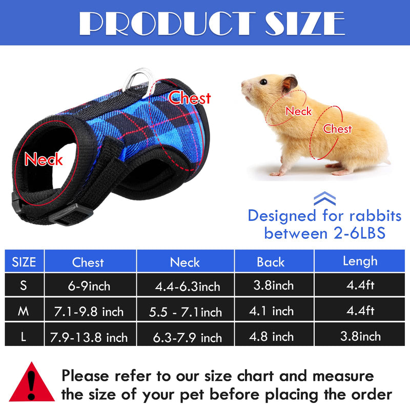 2 Pieces Guinea Pig Harness and Leash Soft Plaid Small Pet Harness with Safety Bell Adjustable No Pulling Comfort Padded Walking Vest for Ferret Chinchilla and Similar Small Animals (S) S - PawsPlanet Australia