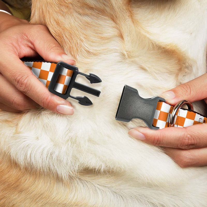 Buckle-Down Plastic Clip Collar - Checker White/TN Orange - 1" Wide - Fits 15-26" Neck - Large - PawsPlanet Australia