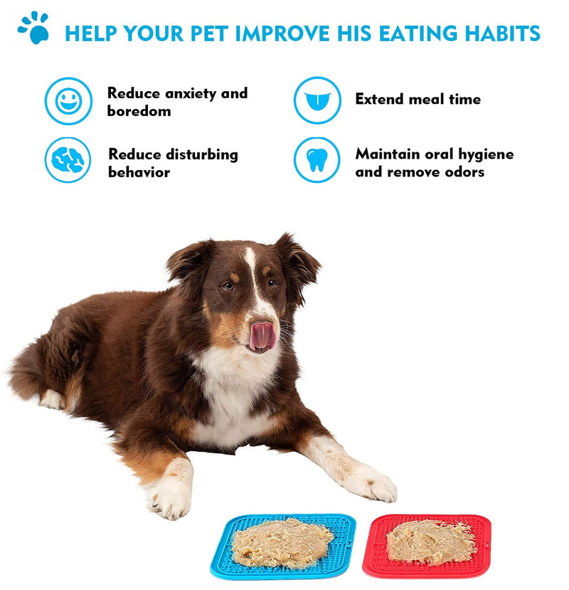 Dog lick mat, pack of 2, large with super strong suction power, with 1 silicone spatula, for dog bathing, training, grooming & claw care, BPA-free blue & red - PawsPlanet Australia