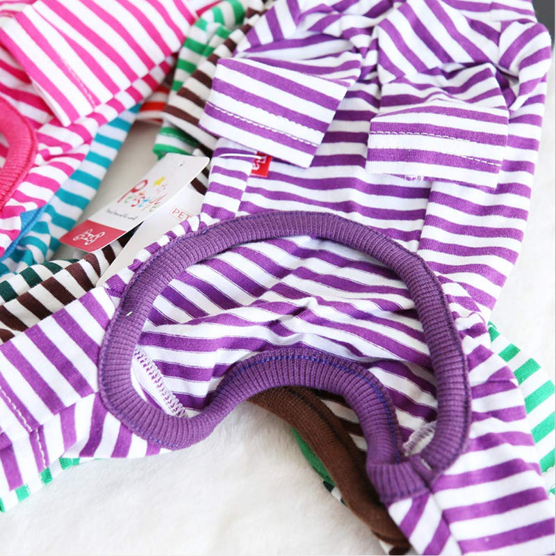 [Australia] - Hdwk&Hped Soft Cotton Dog Pajamas for All Seasons, Striped Pet Bottoming Jumpsuit for Small Dog Cat Puppy #2 Striped style - pink 