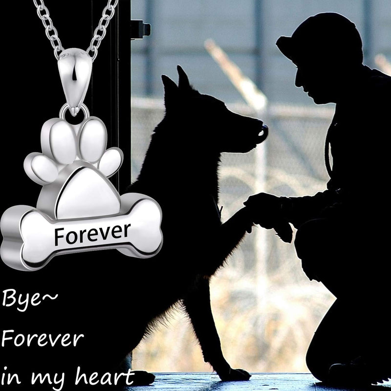 [Australia] - 925 Sterling Silver Dog Ashes Necklace Paw Print Bone Engraved Forever Urn Pet Ashes Cremation Jewelry Memorial Keepsake engraved forever urn necklace 