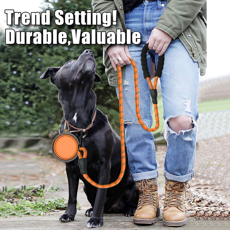 [Australia] - COOYOO - 2 Pack Dog Leash 5 FT Heavy Duty Radiant Colors, Reflective Rope - Padded Handle - Reflective Dog Leash for Medium Large Dogs with Collapsible Pet Bowl Set 4-Black+Orange 