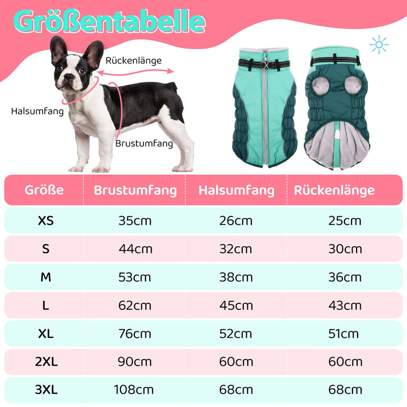 ASENKU Warm Dog Coat, Winter Dog Jacket with Harness, Waterproof Dog Coat with Belly Protection, Dog Clothing Outfit for Small Large Dogs, Warm Fleece Dog Coat, Blue, XS - PawsPlanet Australia