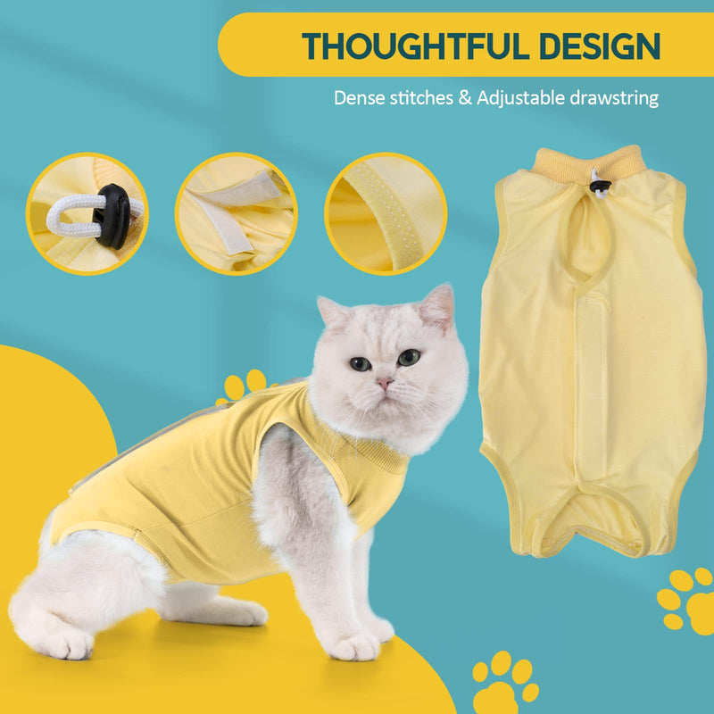 Avont Cat Bodysuit After Surgery Recovery Suit Clothing Modal Recovery Castration Spay Weaning Leak Protection Suit for Cats, Abdominal Wounds or Skin Diseases-L-Yellow Yellow Large - PawsPlanet Australia