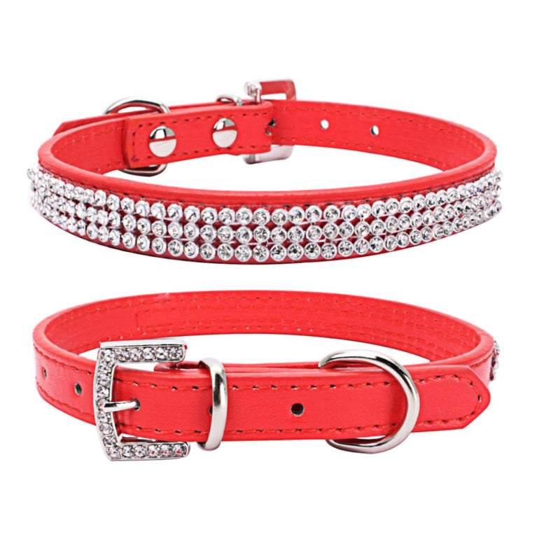 Serijoars Puppy Collar Cute Dazzling Sparkling Elegant Fancy PU Leather Bling Rhinestone Crystal Jeweled Pet Cat Dog Collar (S, Pink) S - PawsPlanet Australia