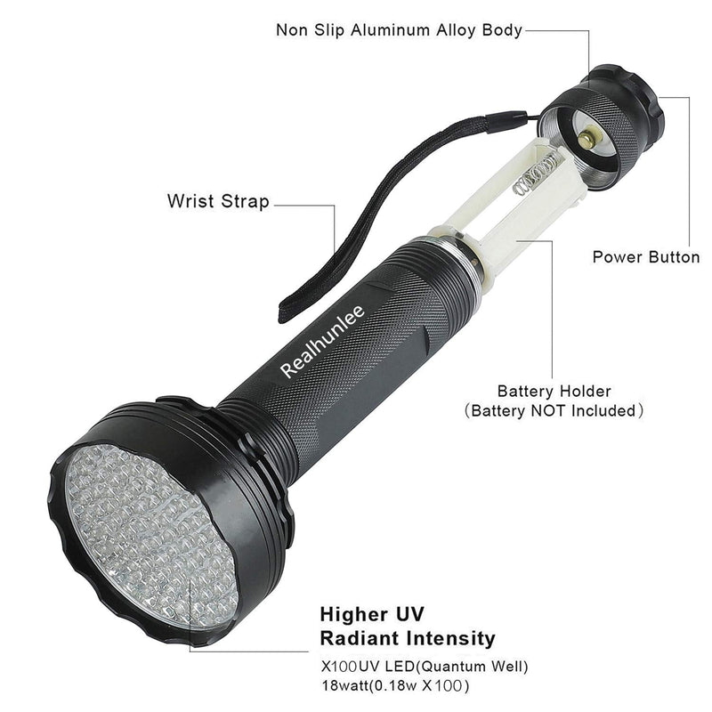 UV Black Light Flashlight, Super Bright 100 LED Pet Dog Cat Urine Detector light Flashlight for Pet Urine Stains, Professional Blacklight Flashlight with UV Sunglasses for Scorpions Hunting - PawsPlanet Australia