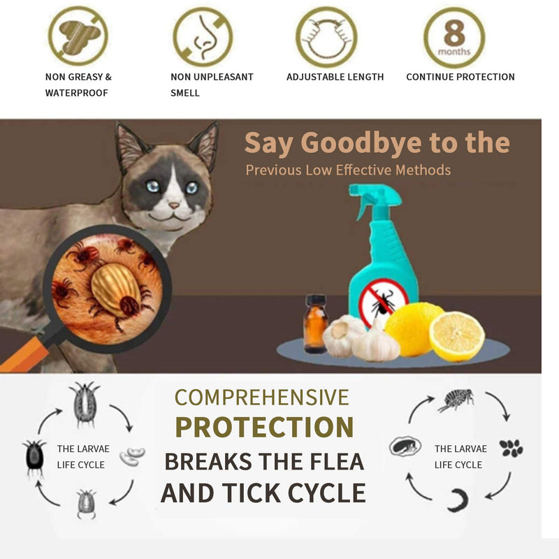 Cat Flea and Tick Collar, 8 Months Effective Protection - Adjustable Cat Flea Treatment Collar Waterproof for Cats Puppies 2 pack - PawsPlanet Australia