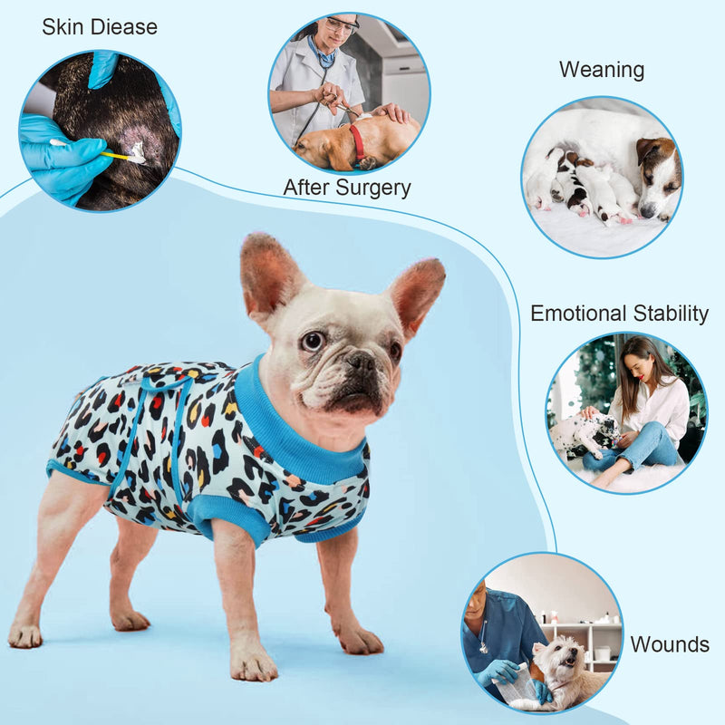 Kuoser dog bodysuit after surgery, medical bodysuit dog with leopard print, breathable surgical bodysuit for dog castration bitch protects against licks and scratches, alternative to collar dog XS light blue - PawsPlanet Australia