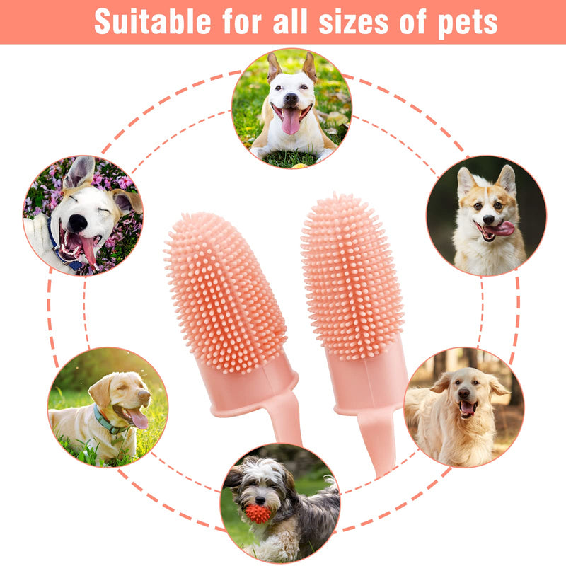 Dog Toothbrush Two Finger Toothbrush Puppy Dental Care Fresh Breathing Reusable Non-Toxic Dental Care Dog Pet Finger Toothbrush Plaque Off for Small Medium and Large Dogs (Pink) Pink - PawsPlanet Australia