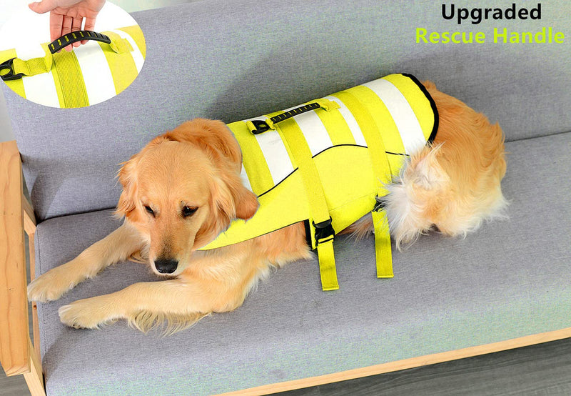 High Visibility Dog Life Jacket Safety Vests for Swimming, Superior Buoyancy & Rescue Handle (XS (Chest Girth: 13"-14.2"), Cute Yellow) X-Small - PawsPlanet Australia
