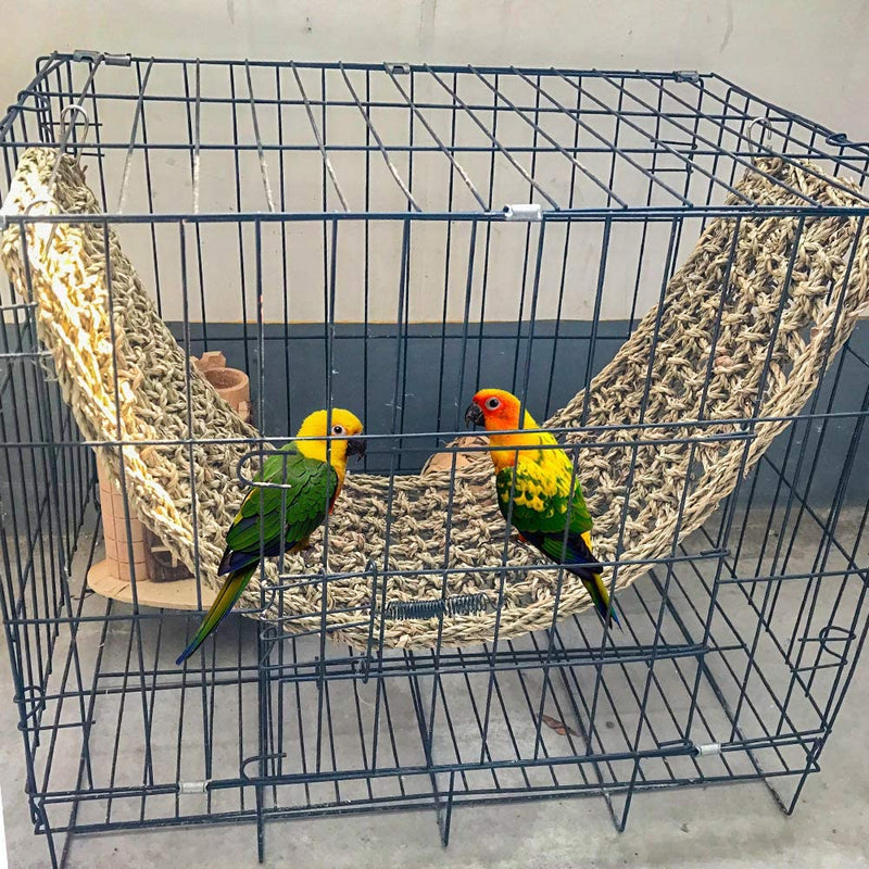 Bird Seagrass Mat,Natural Grass Woven Net Hammock Hanging on Parrot Cage with 4 Hooks,Parakeet Climbing Rope Ladder Chew Toys for Lovebird Cockatiel Conure Budgie,Cockatoo Supplies 28.3" x 6.7" - PawsPlanet Australia