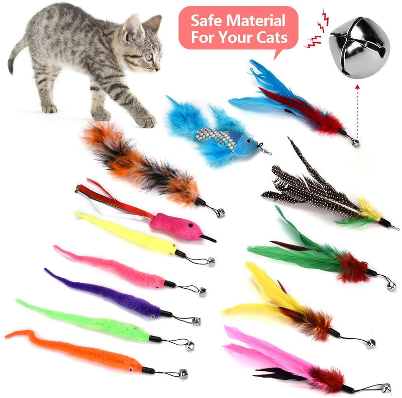 Bojafa Cat Toys Kitten Toys with 2 Retractable Teaser Wand,13 Pcs Feather Refills, Cat Feather Toys for Indoor Cats Kitty Interactive Training b - PawsPlanet Australia