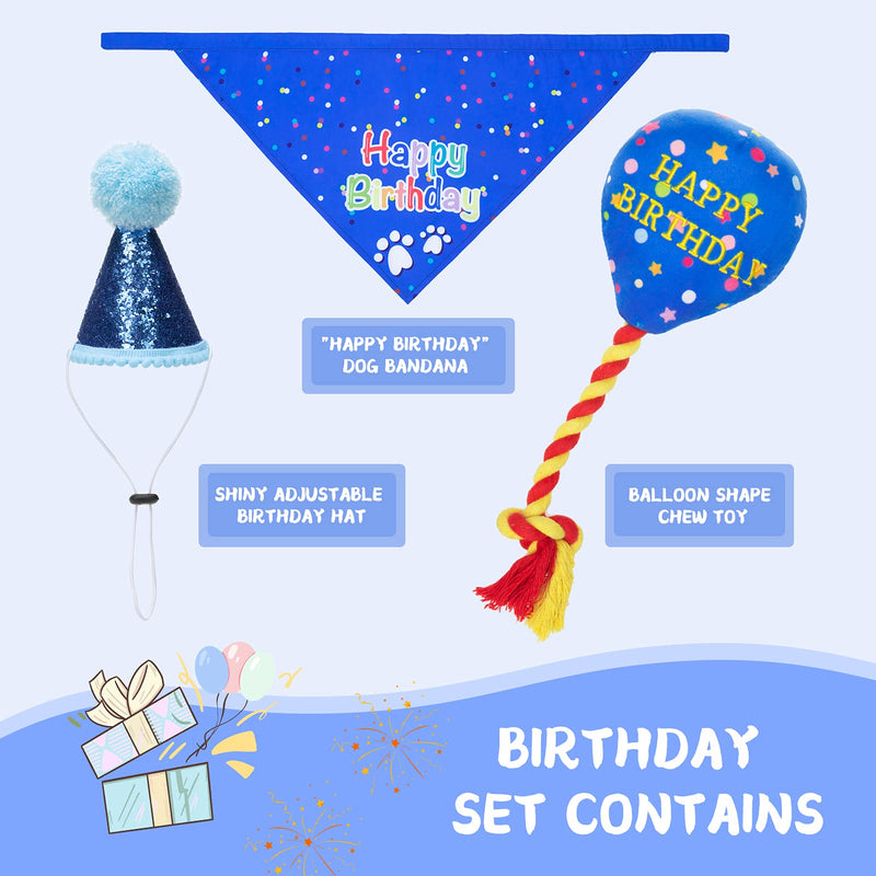 Dog Birthday Bandana Hat Balloon Plush Toy Set, Cute Pet Happy Birthday Accessory Puppy Chew Toy for Dogs Cats Puppies Deep Blue - PawsPlanet Australia