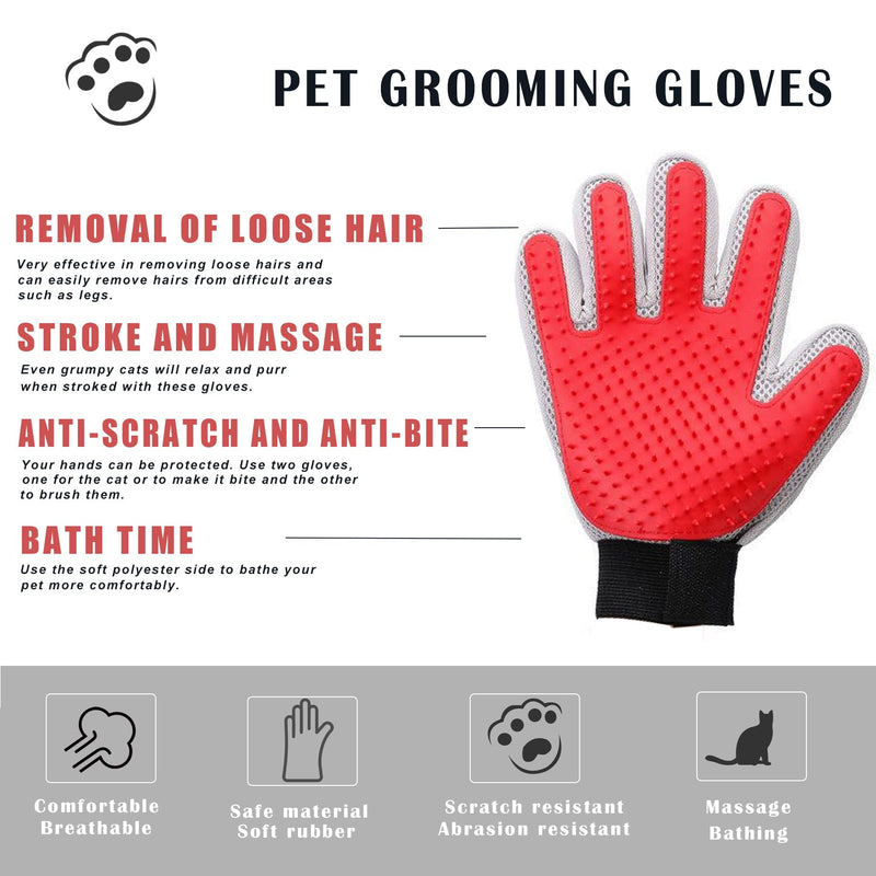 Marchul Cat Grooming Glove, Dog Brush Glove, Pet Massage Glove for Detangling Long/Short Hair, Pet Hair Removal Glove for Cat, Dog, Horse (1 Pair) Red - PawsPlanet Australia