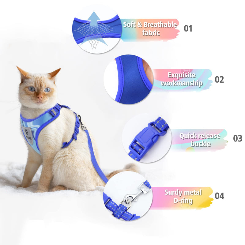 Cat Harness and Leash Set Stylish Escape Proof Cat Vest Harness Adjustable Breathable Pet Harness with Reflective Trim Step-in Cat Leash and Harness for Cats Puppies S（Chest:9.6-15.7'') Black - PawsPlanet Australia