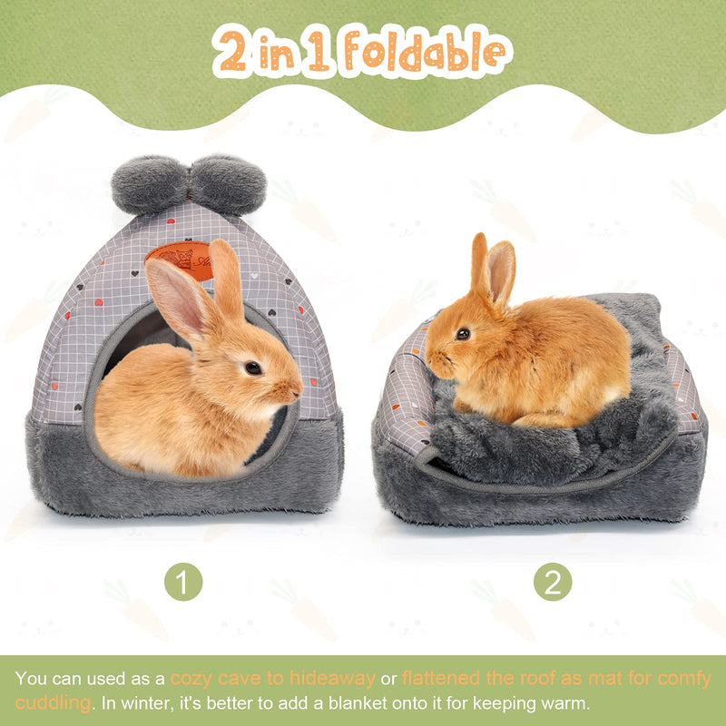 YUEPET Bunny Bed Warm Guinea Pig Cave Beds Cute Bowknot House Big Hideouts Cage Accessorie for Dwarf Rabbits Hamster Bunny Ferrets Rats Hedgehogs Chinchilla Grey - PawsPlanet Australia