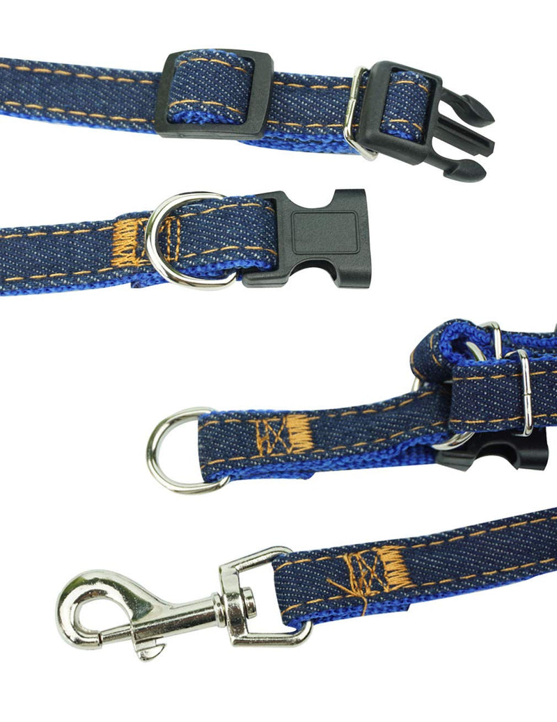 [Australia] - Hamour Dogs Leash Harness Adjustable Collar Set Denim Pet Lead Vest Small Medium Large for Walking Training L(20.6"-28.5"chest) Blue Denim(3 in 1) 