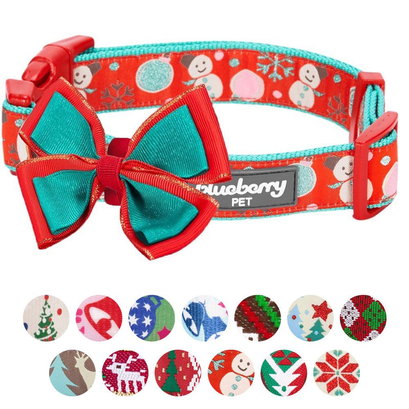 [Australia] - Blueberry Pet 20+ Patterns Christmas Festival Dog Collar Collection - Collars and Accessories for Dogs, Matching Lanyards for Pet Lovers Collar - (14.5"-20") Neck * 3/4" Wide Snowman Making 