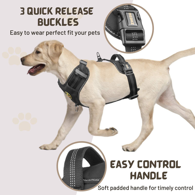 ZHEBU No Pull Dog Harness Reflective, Walking Dog Harness with Easy Control Handle, Over The Head Dog Harness with 2 Leash Clips, Adjustable Soft Padded Dog Vest (Black, S) Black S（Neck:13-19"；Chest:15-20"） - PawsPlanet Australia