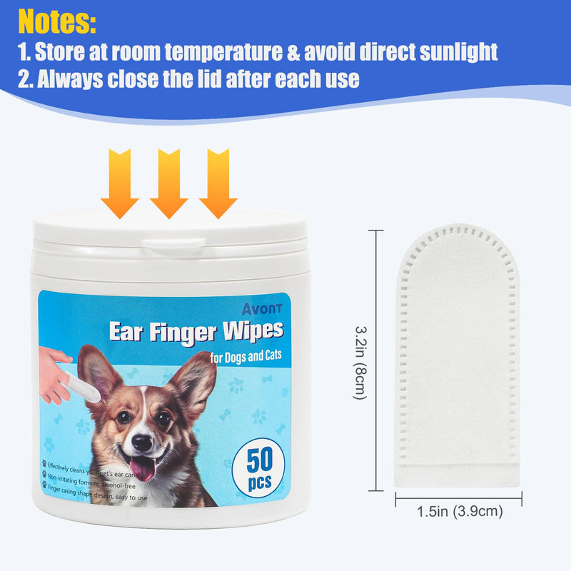 Avont 1 Pack Dog Ear Cleaner Wipes, Gentle Ear Relief Cleaning Finger Sheath for Cats Pets, 50 Disposable Pieces - PawsPlanet Australia