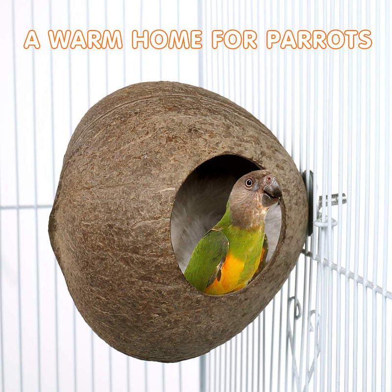 POPETPOP Natural Coconut Shell Bird House Small Animal Hideout Hut Sleeping Breeding Nest for Dwarf Hamster Parakeet Budgie Bird Cage Toy - PawsPlanet Australia