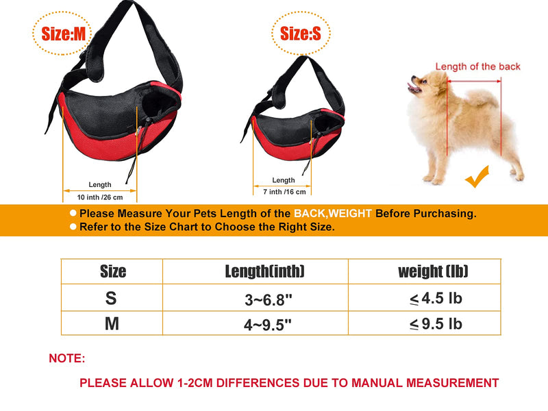 Asoract Small Dog Carrier Sling, Premium Quality Pet Sling Carrier for Small Dogs and Cats, Comfy Hands-Free Single-Shoulder Dachshund Carrier Travel Bag with Adjustable Strap and Pocket S Red - PawsPlanet Australia