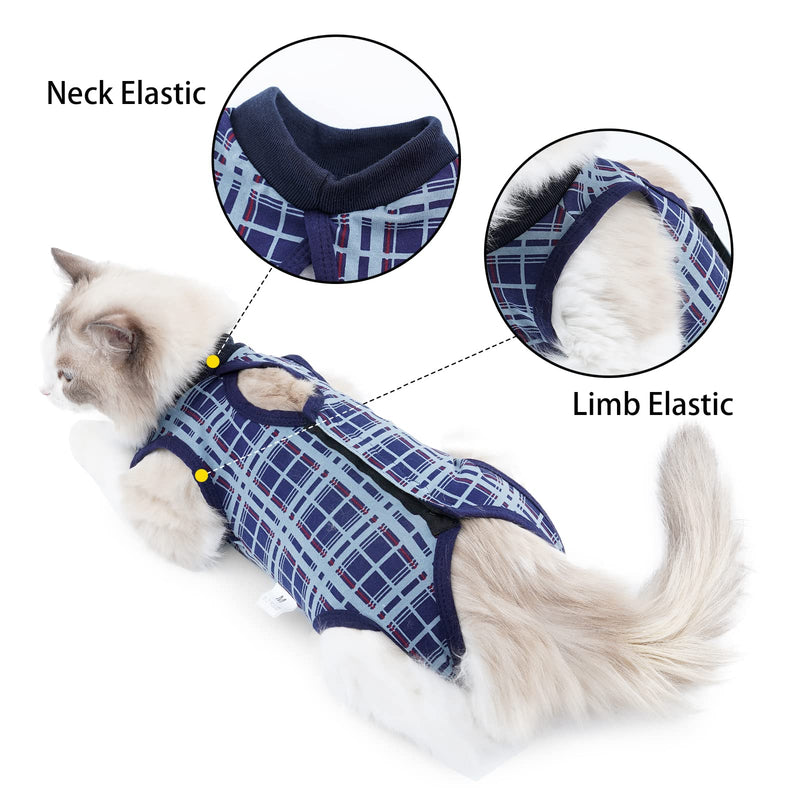 LIANZIMAU Cat Recovery Suit With Avoid Licking For Surgical Abdominal Wounds Soft Breathable Home Indoor Pet Clothing E collar Alternative For Cats Dogs After Surgery Wear Pajama Suit S (Pack of 1) Blue-Red - PawsPlanet Australia