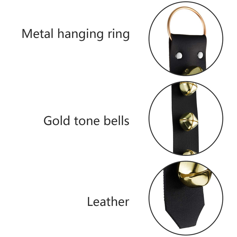 Frienda Gold Hanging Jingle Bells 7-Bell Dog Doorbells for Door Knob Faux Leather Belts Go Outside Dog Bells Christmas Decor and Holiday Home Decorations (18.7 x 1.8 x 1 Inches) - PawsPlanet Australia