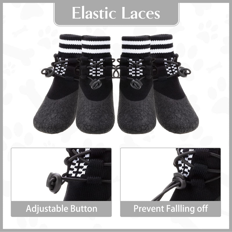 PUPTECK Anti Slip Dog Boots 2 Pairs - Adjustable Pet Paw Protector with Waterproof Bottom, Puppy Socks Traction Control for Indoor Hardwood Floor and Outdoor Walking Small - Paw Width 1.7" BlackWhite - PawsPlanet Australia