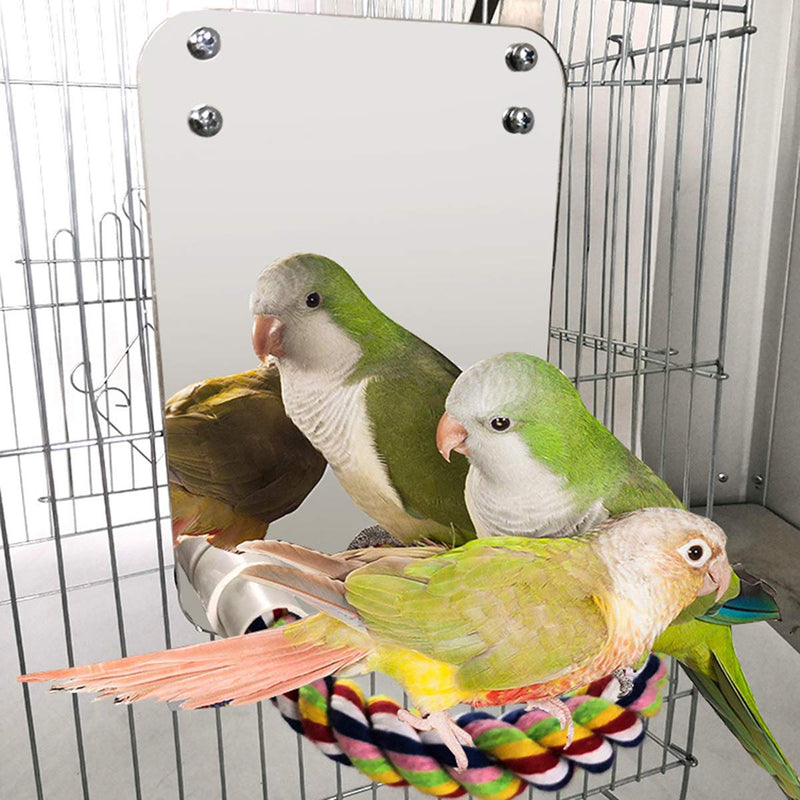 Haokaini Bird Mirror Toy With Rope Perch Parrot Bite Toy with Large Mirror Parrot Claw Birdcage Perches Mirror Chew Toy For Budgie Parakeet Cockatiels Lovebirds Full Mirror - PawsPlanet Australia