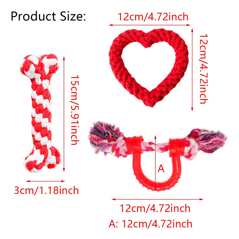 Vehomy 3Pcs Dog Valentine's Day Toys Dog Rope Toys for Dog Teeth Cleaning I Shape Heart Shape U Shape I Love You Valentine's Day Cotton Rope Puppy Chewing Toys for Small Medium Pet Dogs - PawsPlanet Australia