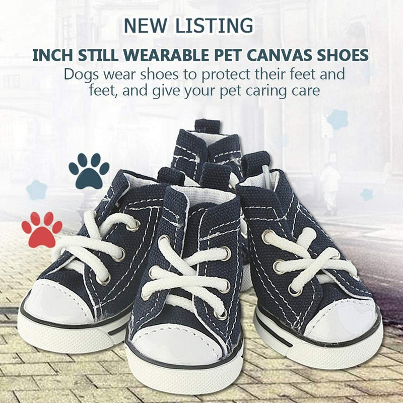 MiOYOOW Puppy Canvas Sport Shoes, 4 Pcs Outdoor Nonslip Pet Sneaker Boots Breathable Paw Sole Protectors for Small Medium Dogs 2 Blue - PawsPlanet Australia