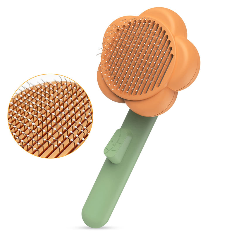 Ptlom Pet Grooming Brush Cat Shedding Brush Self-Cleaning Slicker Cat Comb for Short and Long Hair Kittens and Dogs, Cats Brushes Pets Deshedding Massage Tool Supplies for Hair Removal Orange+Green - PawsPlanet Australia