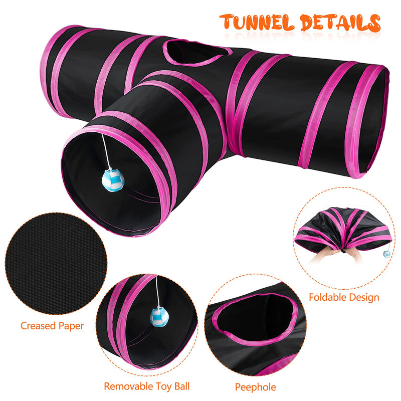 Tiibot Bunny Tunnels Collapsible 3 Way Bunny Hideout Tunnels & Tubes Guinea Pig Tunnel, with 7 Pieces Pets Chew Toys Small Tunnel Hideaway Toys for Dwarf Rabbits Bunny Guinea Pigs Kitty Hot Pink - PawsPlanet Australia