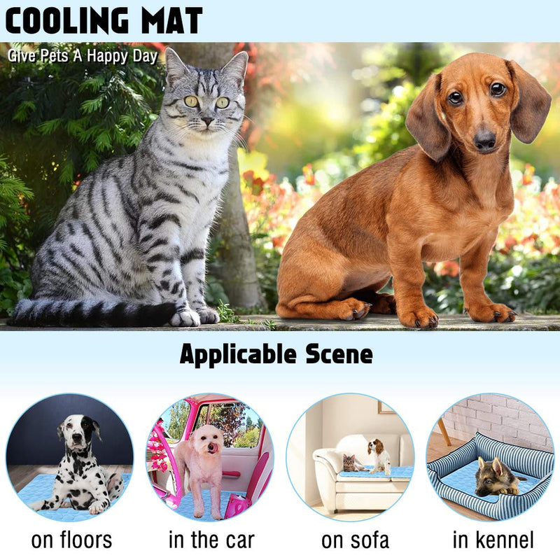 Summer Cooling Mat for Dogs Cats Ice Silk Self Dog Cooling Mat Breathable Pet Crate Pad Portable & Washable Pet Cooling Blanket for Outdoor or Home (28 X 22in, Blue) 28 X 22in - PawsPlanet Australia
