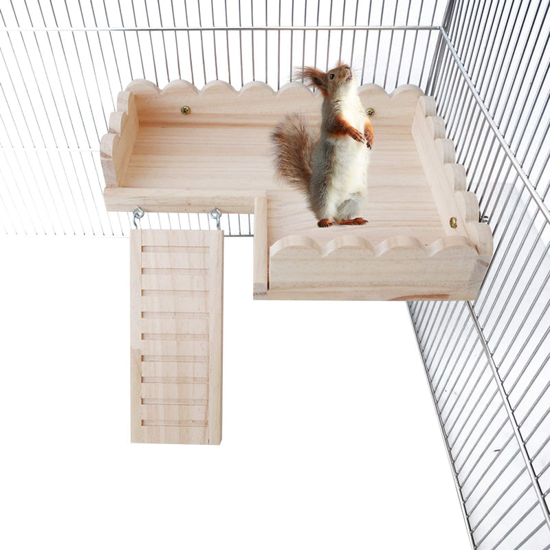 ROZKITCH Hamster Platform with Climbing Ladder, Bird Perch Cage Toy Wooden Play Gym Stand, Natural Pine Wood Tray for Chinchilla Squirrel Rabbit Guinea Pig, Birdcage Toy for Parrot Conure Parakeet L Perch Small - PawsPlanet Australia